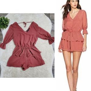 The Fifth Label Brushstroke Ruffle Playsuit Romper Dusty Rose, Size Medium